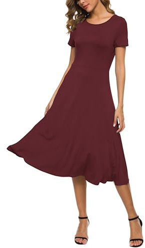 Mujeres Casual Sólida Cuello Redondo Midi Vestido Elástico Manga Corta Verano Vestido Largo