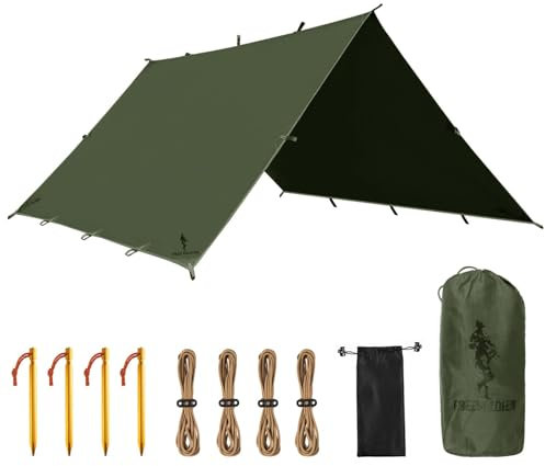FREE SOLDIER & ADIKING Bâche de Tente, imperméable, 3 x 3,2 m, Ultra légère, Protection UV, pour Camping, randonnée, activités de Plein air, Marron, revêtement argenté