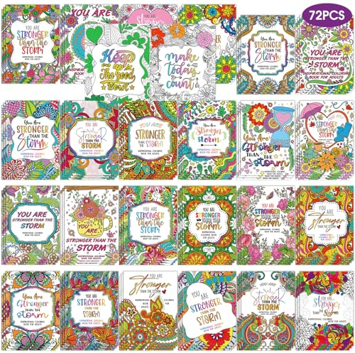 Sinload 72 Pcs Motivation Coloring Book Bulk for Adult, DIY Coloring Book for Drawing with Flower Motivational Words for Stress Relief Party Favors Goodie Bag Filler