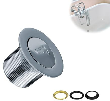 HJIAMA Pop up Ablaufventil, Badewannen Drehknopf, Ablaufgarnitur, für Waschbecken und Badewannen mit 48 bis 55 mm Rohren, Verzinkte Oberfläche, mit Gummidichtung