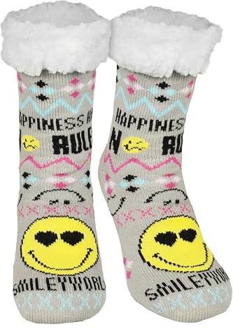 United Labels Smileyworld Hut Socks - Smiley House Socks for Women Cuddly Socks Fluffy Winter Socks Warm Women Socks Grey