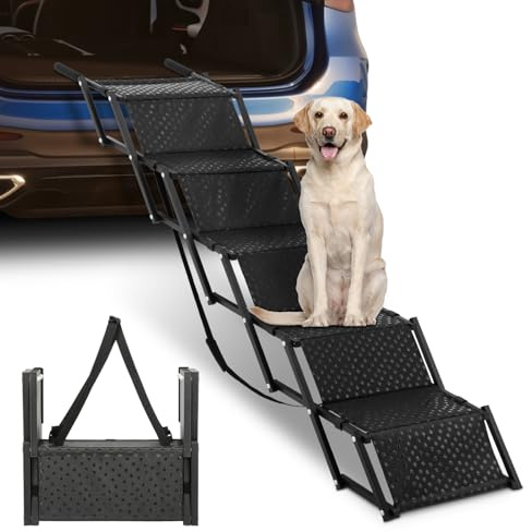 LEIBOU Dog Stairs for Cars, Portable Folding Pet Ramps for Cars, SUV, Trucks, Lightweight Pet Ramp for Large Dogs with Non-Slip Surface, Reinforced Dog Steps Supports Up to 200 lb, 5 Steps
