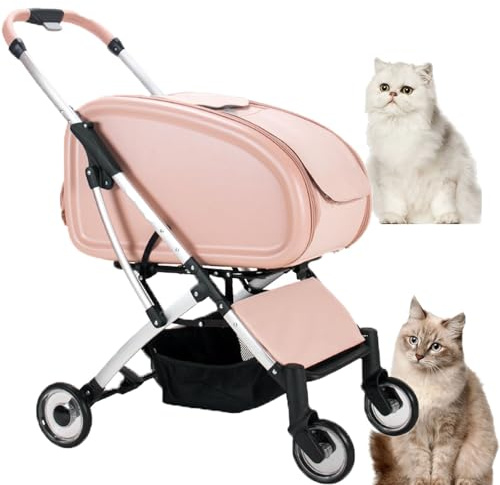 Kattvagn FöR Inomhus VäDerbestäNdig Kattvagn -Hundvagn FöR Små Hundar Kompakt HopfäLlbar Design, Andningsbart NäT Och Tysta Hjul FöR LäGenhetsboende,Pink