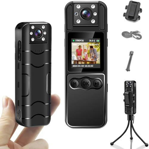 SecuraLen Mini Caméra Sport 1080P HD, 48MP Photos, Écran Couleur 1,3 + OTG, Batterie 8 Heures, Vision Nocturne, Détection de Mouvement, Grand Angle 120°, Enregistrement en Boucle