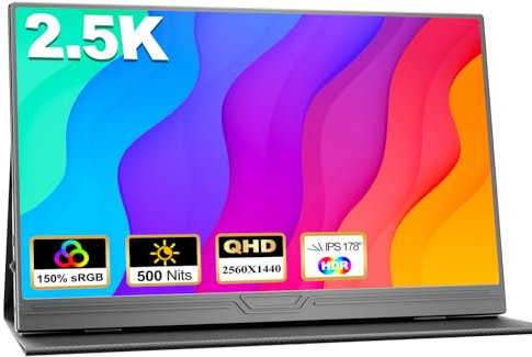 COOLHOOD 2.5K Portable Monitor, 500 Nits 150% sRGB 2560x1440 QHD IPS 15.6 Eye Care HDR Display USB-C HDMI External Second Screen w/Smart Case for Mac Laptop Phone PC PS4/5 Xbox Game Console