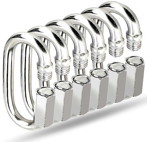 6PCS Stainless Steel Quick Link Chain Connector Clips Threaded Locking Carabiner, Heavy Duty D Shape Quick Links Screw Carabiner Clip, Safety Chain Hooks for Swing Outdoor Camping