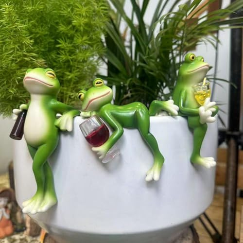 Statuette di rana in miniatura per vasi, divertente decorazione da giardino a forma di rana, decorazione da appendere per vasi di fiori, patio, cortile, prato, gnomi da giardino, regali