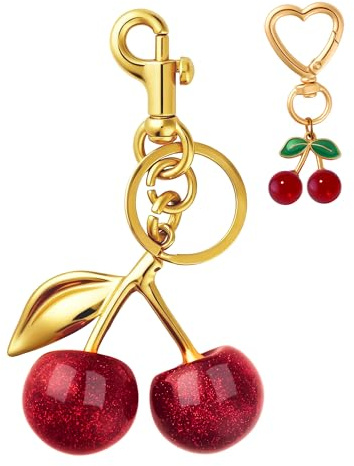 NEGTTE Cute Cherry Keychain & Bag Charm - Trendy Accessory for Women's Purses, Handbags & Car Keys