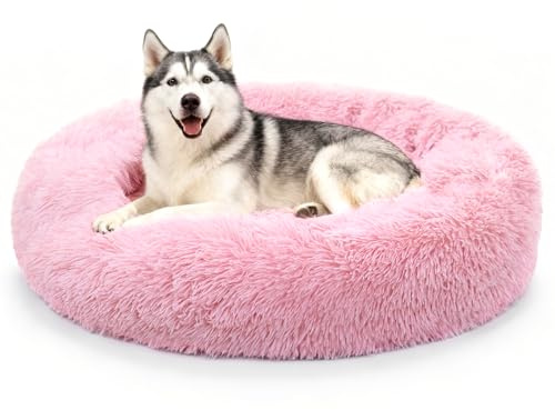 MDDK DY Cama grande de 80 cm para perros con base antideslizante, lavable a máquina, camas de felpa para gatos de interior, ortopédica, rosa