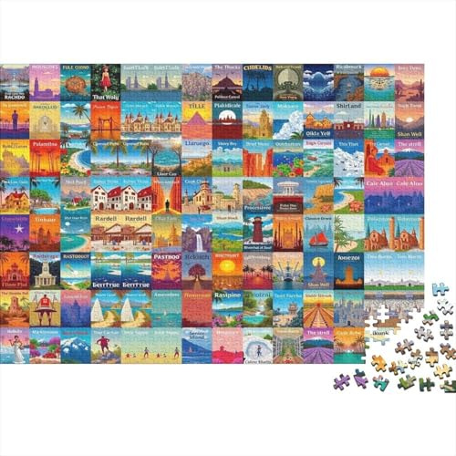 Puzzle 1000 pezzi Travel Posters Collection | Carta premium ecologica | Rompicapo colorato antistress decompressione | Tema Collage di Poster di Viaggio | Per adulti | Formato 52 x 38 cm
