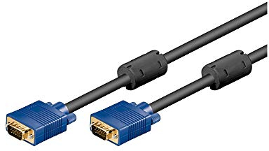 Goobay 93378 VGA auf VGA Kabel 10m / Monitorkabel / Full HD SVGA Bildschirmkabel / VGA Stecker 15 polig vergoldet / 2x Ferritkern Monitor Kabel / Blau / 10 Meter