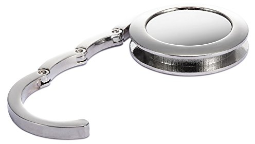 achilles Handtaschenhalter, Taschenhalter aus Metall zusammenklappbar, Taschenhaken, Klappbarer Handtaschen-Haken mit Magnet, Praktischer Taschenaufhänger für den Tisch, Rund, 43 x 9 mm (Silber)