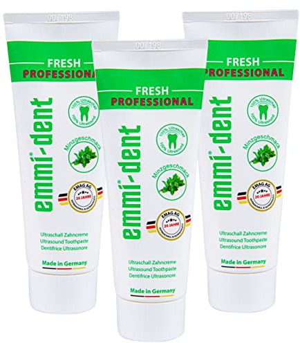 Emmi-dent Ultraschall Zahncreme Fresh – Pfefferminz-Geschmack – Ideal für empfindliche Zähne & Zahnfleisch – Vegan – Ohne Mikroplastik & Nanomaterialien – 3x 75 ml