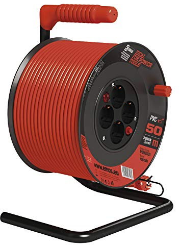 EMOS - Kabeltrommel 50m mit Schalter - 4 Schuko-Steckdosen - 230 V, 16 A, 3680 W - hochwertige PVC-Isolierung - H05VV-F3G 1,5 mm2 - Überhitzungsschutz - IP20 für Innen