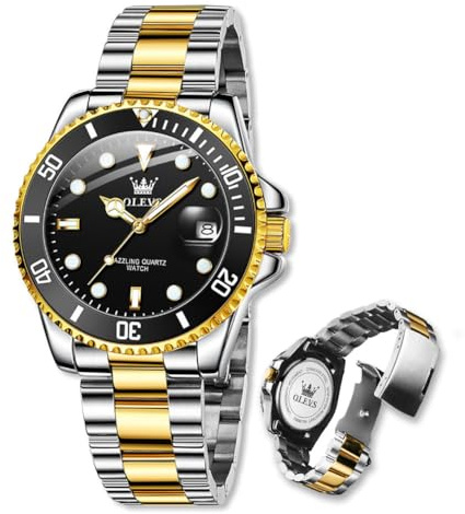 Raitown Herrenuhr Edelstahl, 41mm Zifferblatt mit Leuchtindizes und Datumsanzeige, 30M Wasserdicht, Analog Quarzwerk, Klassische Männer Armbanduhren Schwarz