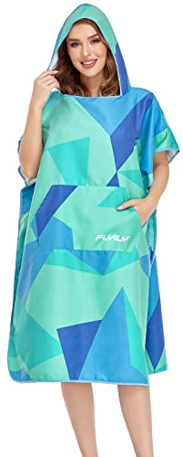 FLYILY Microfaser Surf Poncho Handtuch mit Kapuze Bademantel zum Schwimmen und Strand wechseln Einheitsgröße Alle Erwachsenen (Green)