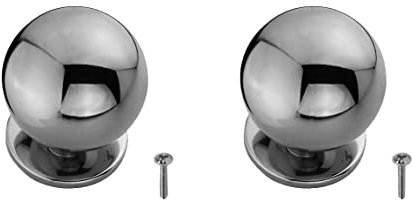 bricoleva.it Coppia Pomelli Rotondi per Mobili Porte Armadi Cassetti Comodini Ante - Pomolo Tondo per Mobili - Pomello Grande in Zama Color Cromo Lucido