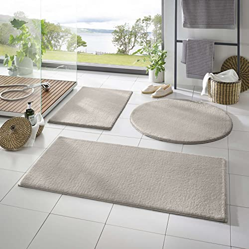 Taracarpet Badematte Fiona rutschfest waschbar Badezimmerteppich sehr weich und als Set kombinierbar Uni Sand 050x080 cm