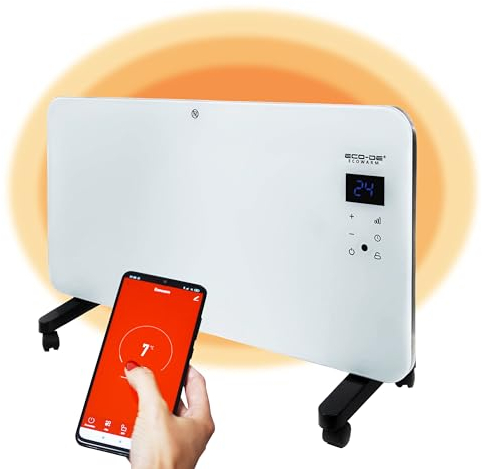 ECODE® Radiatore Elettrico Basso Consumo 2000W, Stufa Elettrica Ideale come Termoarredo Bagno o Stanza, Termosifone con Termoconvettore Ceramico da Parete, su Ruote o Piedini con WiFi e Display Touch