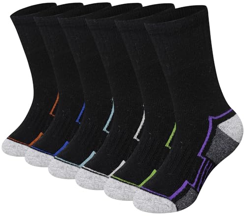 WEVIAS 6 Pairs Kids Merino Wool Hiking Socks Boys Thermal Winter Cosy Warm Padded Socks, 6 Pairs Black #A, 8-12 Jahre