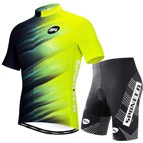 Bike Shorts and Cycling Jersey Suit Men Short Sleeve Mountain Biking Bicycle Bottoms Outfit US M Yellow Black
