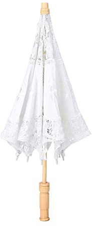 Ejoyous Ombrello in pizzo, stile vintage, con ricamo in pizzo, ombrello da sposa, ombrello da donna per decorazione, accessorio per foto da sposa, costume da donna (grande