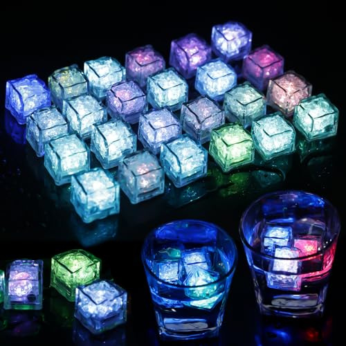 24 cubitos de hielo LED luminosos con luz LED, reutilizables, flash LED, cubitos de hielo intermitentes con luz, coloridos cubitos de hielo luminosos para bodas, fiestas, bares y clubes
