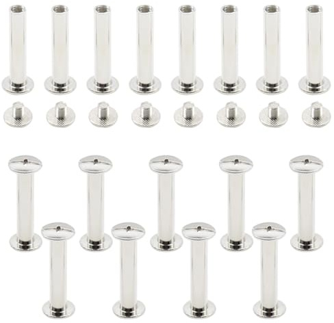 Ruidee Juego de 50 tornillos + 50 pernos Chicago M5 x 25 mm, remaches de encuadernación de libros, postes de tornillo, tornillos redondos de cabeza plana para álbumes de cuero DIY (DZBD/M5 x 25)