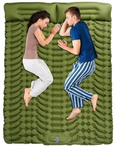 Camping Isomatte Selbstaufblasend für 2 Personen, Ultraleicht Luftmatratze mit integrierten Kopfkissen, Fußpresse Pumpe, Kleines Packmass Aufblasbare Matratze, Faltbar Campingmatratze (Grün Doppel)