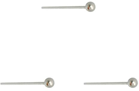 3 naselli dritti in argento con sfera piccola diametro 1,5 mm e asta sottile con uno spessore di 0,6 mm.