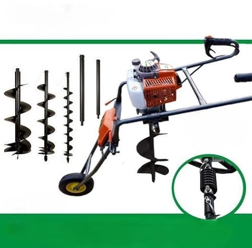 82cc Hand Push Post Hole Digger Earth Auger100,150,200mm Drills 46''8'' Replaceable Blades with Wheel