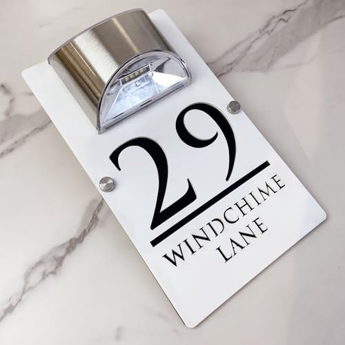 Plaque de numéro de porte LED personnalisée à énergie solaire, plaque d'adresse 3D moderne découpée au laser, plaque d'adresse extérieure imperméable pour maisons, appartements, hôtels (Blanc Noir)