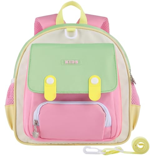 GAGAKU Nursery Backpack for Girls 2-4 Years Toddler Children's Backpack with Chest Strap Breathable Comfortable Preschool Kindergarten Anti-Lost Strap - Pink green