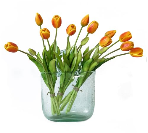 DUYONE 15 tulipanes artificiales, ramo de tulipanes realistas de látex suave al tacto para el hogar, oficina, boda, fiesta, decoración de jardín, flores falsas para centros de mesa, mesa de comedor