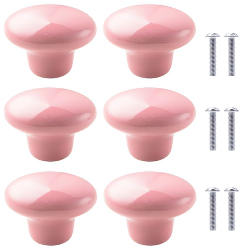 SSyang 6 stycken möbelknopp, dörrknoppar, garderobsknappar, lådsknappar, keramik, diameter 32 mm, med skruvar, för skåp, vardagsrum, kök, sovrum (rosa)