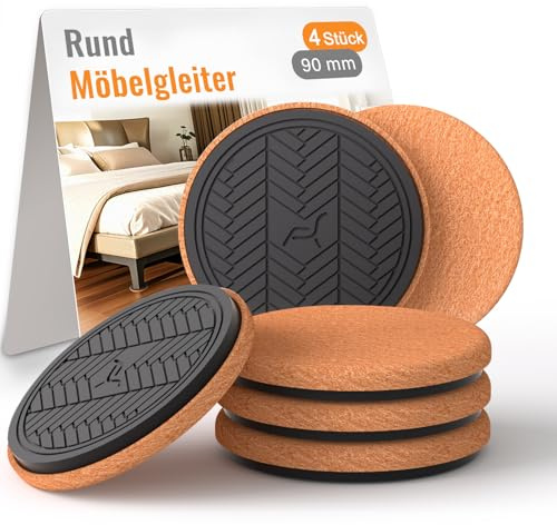 RUSIDO 4 Pièces Patin Glisseur pour Meuble Lourd, Grands Patins pour Meubles Rondes, Tampon Meuble Lourd, Patin Pied de Lit, Protections de Plancher en Bois Dur réutilisables–​​90 mm