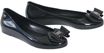 kraftd Womens Jelly Ballet Shoes Bow Details Slip-On Flats Peep Toe Ballerina Pumps | Ladies Footwear | Office Pump | Shoe (Black Patent, 2)