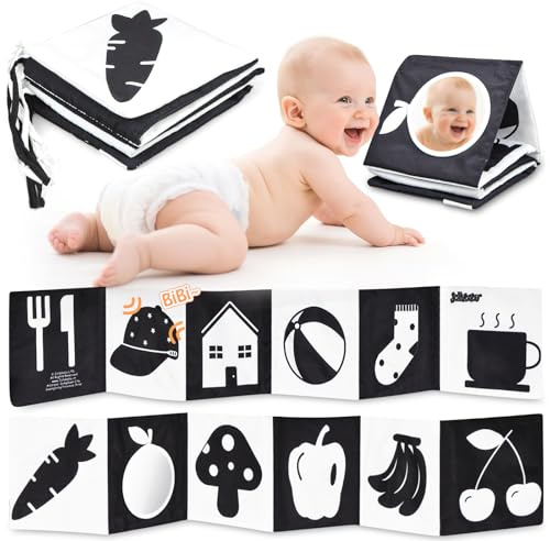 Scratch Art Baby Soft Cloth Book Newborn Sensory Toys 0 3 6|Black and White Baby Toys 0 3 6 Months|Tummy Time Mirror| High Contrast Baby Toys 0-3 0-6 Months|Newborn Gifts