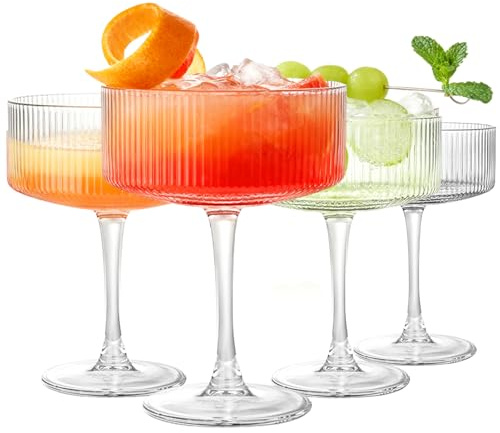 Haayymo Martini Glasses, Crystal Coupe Glasses 8Oz Cocktail Glasses Set of 4, Large and Fancy Cocktail Glasses, Hand-Blown Champagne Coupe for Espresso Martini, Manhattan as Bar Glassware or Home Bar