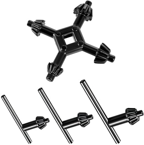 4 PCS 4 in 1 Chuck Keys for Drill Carbon Steel Drills Chuck Key Wrench Set 1/4 3/8 1/2 5/8 Sizes Drills Press Chucks Keys Replacement Electric Clamping Tool for Drill Power Tools (Black)