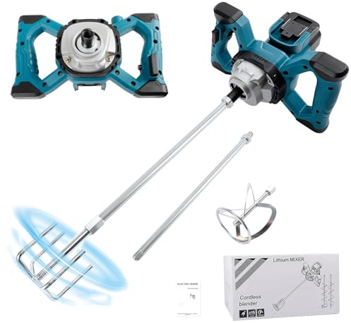 Cordless Cement Mixer for Makita 18V Battery, Brushless Paddle Mixer, 6 Speed Paint Mortar Mixer, Max 680 RPM, Electric Concrete Stirrer for Mixing Fodder Mortar Paint Glue Putty (No Battery)