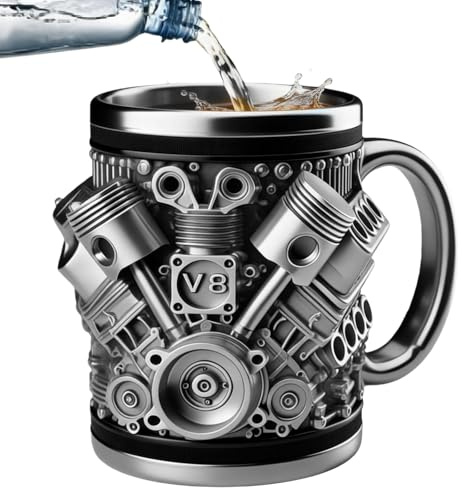 Tazza In Acciaio Inox Con Motori V8, 300ml Tazza Da Caffè 3d V8, Bicchiere Da Caffè Meccanico Con Maniglia, Isolante Caffè Meccanico Tumbler Per La Casa, Lo Studio, I Viaggi, Gli Amanti Dell'auto