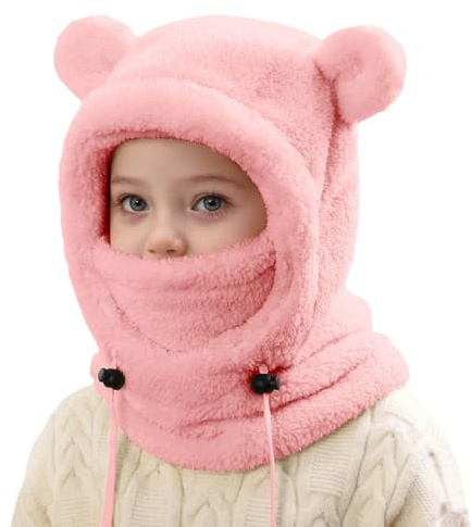 Nlaayong Cagoule d'hiver Thermique pour Enfants 3-10 Ans Multifonction Coupe-Vent Réglable Écharpe de Ski Bonnet en Polaire Chaude Casquette Tour de Cou écharpe pour Garçons Filles