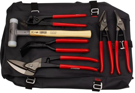 STUBAI - Sac à dos Spengler/plombier en 7 pièces avec cisaille traversante, cisaille à tôle, pince pliante, marteau de protection et sac de messenger pour travaux professionnels de toiture, de montage