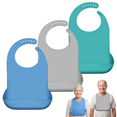 3 Pièces Bavoirs Lavables en Silicone,Bavoir Adulte Silicone Lavables | Dossards Réutilisables pour Adultes Bavoirs Imperméables,pour Hommes Femmes Âgés et Handicapés,Imperméable,45x29cm