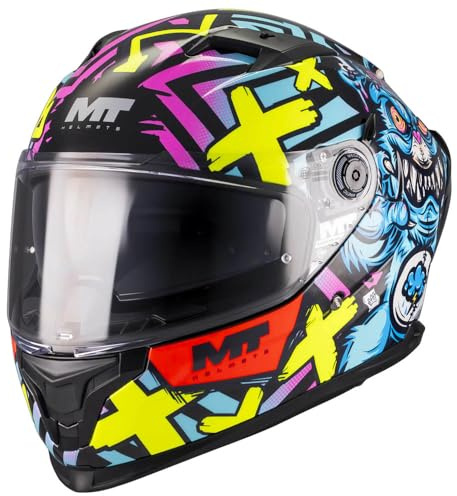 MT Helmets Braker SV Designed Crazy Teddy Azul 2026 - Casco de Moto Integral con Visor Solar, para Hombre y Mujer, Homologado ECE 22.06 (M)