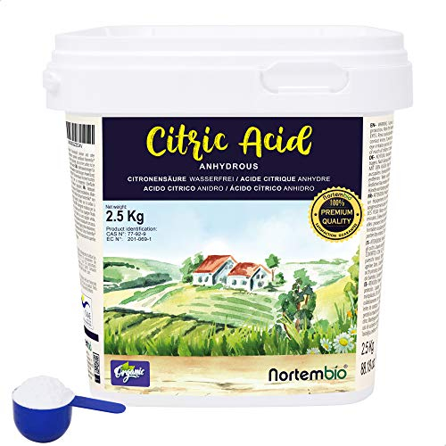 Nortembio Acido Citrico Ecologico 2,5 kg – Acido Citrico Anidro Concentrato 100% Puro Certificato – Materia Prima per Produzione Biologica – Pulizia Domestica Multiuso – Senza OGM – E-Book Incluso
