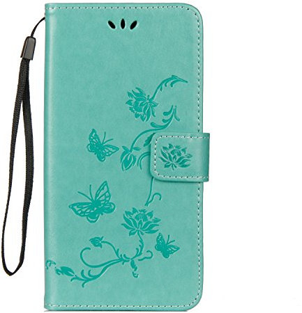 Samsung Galaxy J6 Phone Case 2018, PU Leather Flip Notebook Wallet Case Embossed Lotus Butterfly with Stand Card Holder ID Slot Folio TPU Bumper Protective Skin Cover for Samsung Galaxy J6 Green