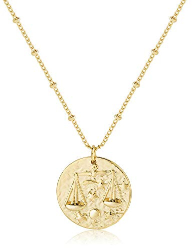 Zodiac Coin Embossed Choker Necklace Disc 12 Constellation Astrology Horoscope 14K Gold Plated Round Pendant Personalized Necklace Gift for Women Men Libra