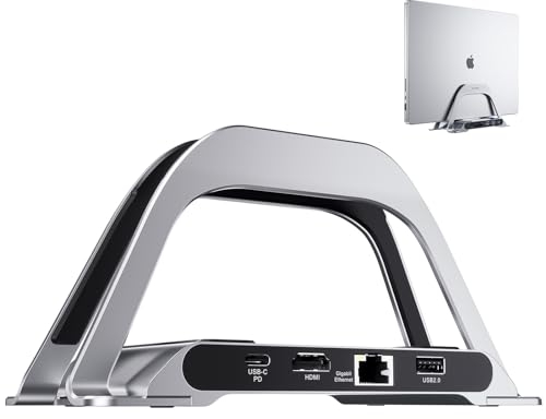 PULWTOP Vertikale Docking Station Hub,10-in-1 MacBook Dockingstation USB C Support 4K HDMI, USB 3.0, SD/TF, Gigabit-Ethernet,100W PD, Kompatibel mit Apple MacBook Pro/Max, M1,M2,M3 and Other Laptop